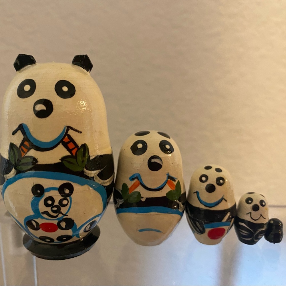 Panda Nesting Dolls Set - Black and White 5 pieces Miniature Set